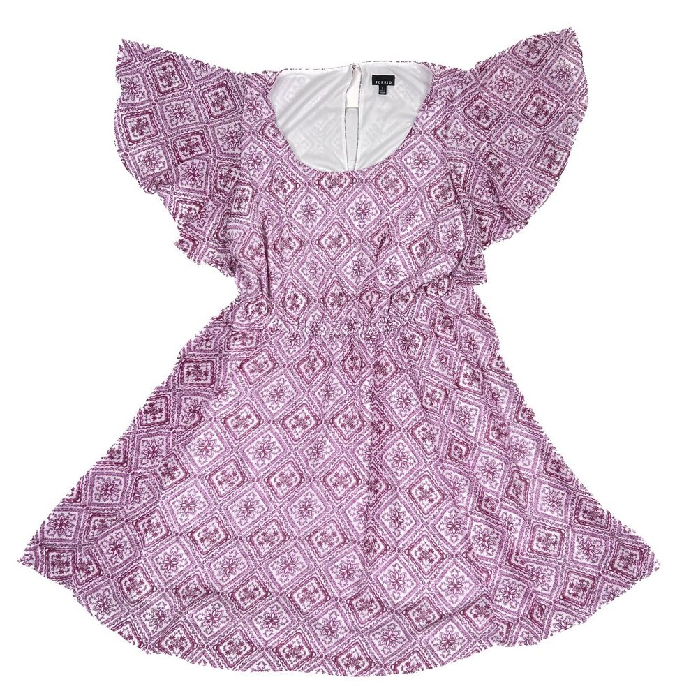 torrid Mini Chiffon Skater Dress Flutter Sleeve Berry Floral Size 1‎ - NWOT - Picture 2 of 8